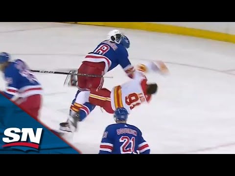 Rangers' Jacob Trouba Lays Out Flames' Nazem Kadri With Massive Hit