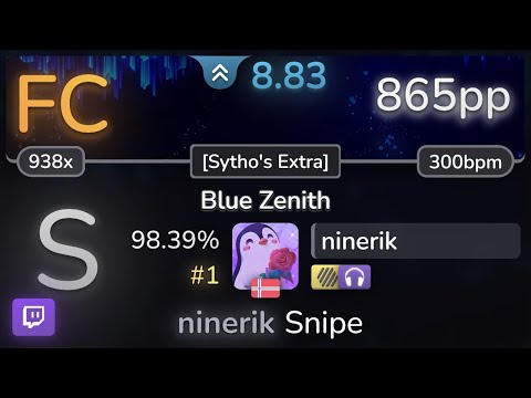 🔴 8.8⭐ ninerik | xi - Blue Zenith [Sytho's Extra] +HDNC 98.39% (#1 865pp FC) - osu!