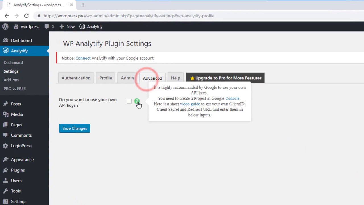 [OLD] Generate Client ID, Client Secret API Keys for Analytify WordPress Plugin