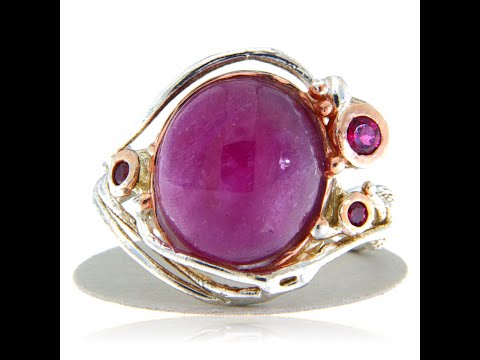 Inel Argint 925 Accente aurite Rubin Granat Naturale - Pasiune si Eleganta