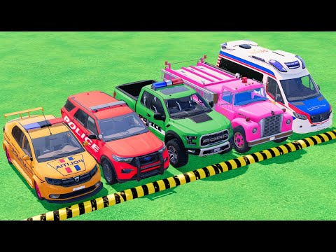 TRANSPORTING POLICE CARS, FIRE DEPARTMENT, AMBULANCE WITH MAN TRUCKS, DACIA, MERCEDES ! FS22 #2
