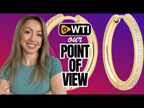 MIA Jewelry Pave Hoop Earrings | PVD Gold Stainless Steel Thin Half Eternity Hoop Hypoallergenic Earrings for Women with CZ Stones | PVD Gold Plated | 1.7cm Diameter and 0.2cm Width - WTI product video review