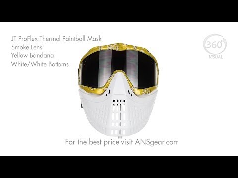 JT ProFlex Thermal Paintball Mask w/ Smoke Lens - Yellow Bandana w/ White/White Bottoms - Visual 360