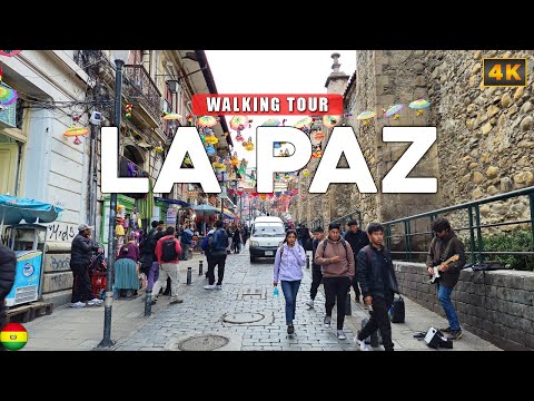 La Paz, BOLIVIA - Exploring La Paz City Center at Night 4K Walking Tour