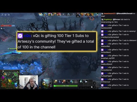 REAL xQc gifted 100 Subs to Arteezy Stream 💙 w/ Twitch Chat Reaction