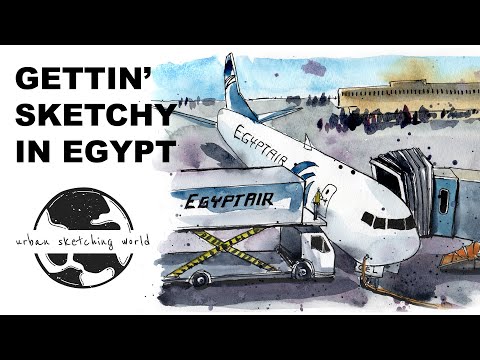 Travel Sketching in Egypt (+ Ink & Watercolour Demo of Airport Sketch)