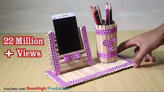 Homemade Pen stand and Mobile phone holder with ice cream sticks