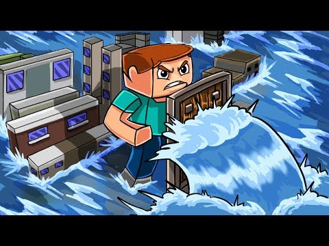 Minecraft | GIANT TSUNAMI BASE CHALLENGE - Micro City! (Tsunami vs Tiny Base)