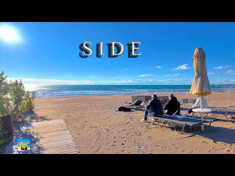 SIDE ⚓️ Sehr windig am Strand 4K Gehen Sie mit mir entlang der Promenade / Antalya Türkei