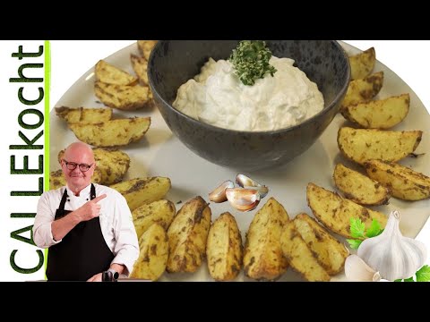Knusprige Kartoffel mit Tzatziki selber machen. Fernseh-Snack Rezept