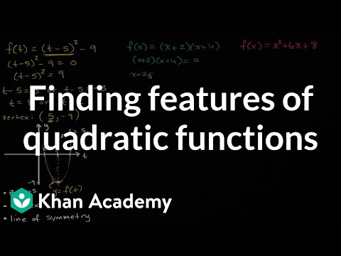 Finding Features Of Quadratic Functions Video Khan Academy