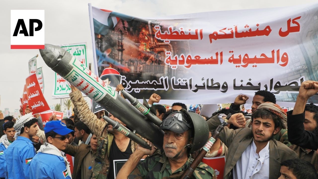 Video | Yemen's Iran-backed Houthi rebels say they'll block Saudi shipping in Red Sea