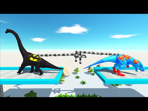 TUG of WAR SUPERMAN VS BATMAN BRACHIOSAURUS - Carnivore vs Herbivore -Animal Revolt Battle Simulator