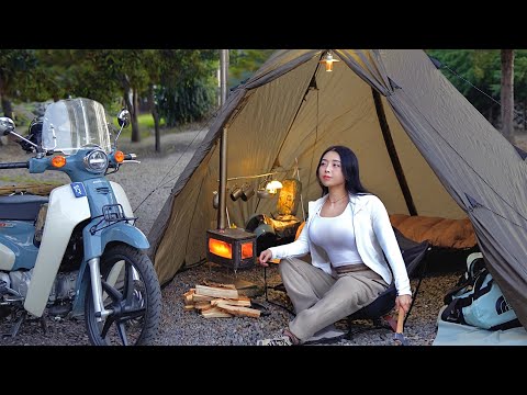 SOLO MOTORCYCLE CAMPING TRIP TO GYEONGIU 🏍️ WOOD STOVE IN HOT TENT 🔥