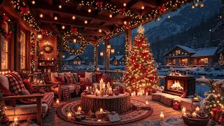 Cozy Cabin Ambience with Christmas Jazz Music 🎄 Crackling Fireplace &amp; Gentle Snowfall for Great Mood