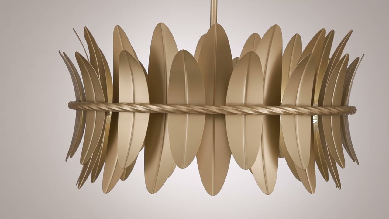 Video 1 Watch A Video About the Possini Euro Saranda Gold Banana Leaf 4 Light Pendant Light