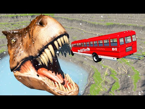 Jumping Cars over Tyrannosaurus - BeamNG.Drive
