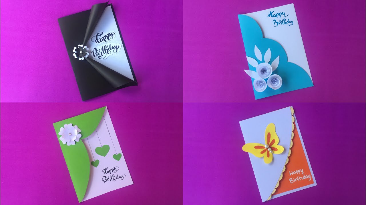 DIY 4 Easy Birthday Card / tutorial 4 kartu ucapan ulang tahun yang simple