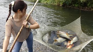 Survival Skills - Unique Fishing Technique, Traditional Fishing with Net, Catch a Lot of Big Fish