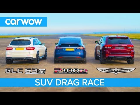 Jeep Trackhawk vs Tesla Model X vs AMG GLC 63 - DRAG RACE, ROLLING RACE & BRAKE TEST