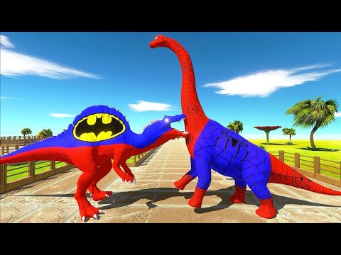BATMAN SPINOSAURUS vs SPIDER MAN BRACHIOSAURUS OASIS DEATH RUN - Animal Revolt Battle Simulator