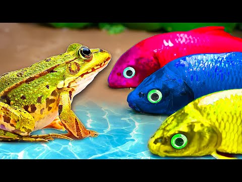 Three Colorful Koi Fish Hunting For Treasure - Eels, Catfish, frog, crab 💕Stop Motion ASMR Coco
