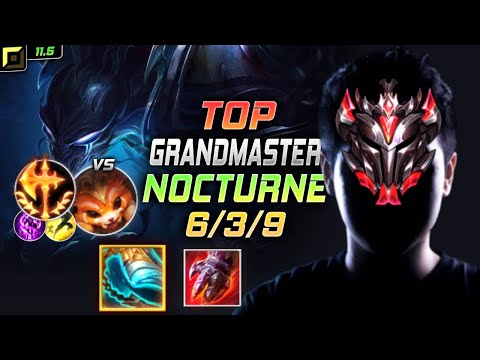 GrandMaster Nocturne TOP vs Gnar - 천상계 탑 녹턴 템트리 룬 발분 정복자 ノクターン Ноктюрн 永恒梦魇 夜曲 - LOL KR 11.5