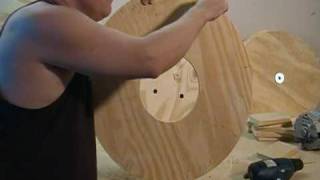 Building a Wind Turbine (26 of 46) pilot drill holes seven places in base ring and mounting ring