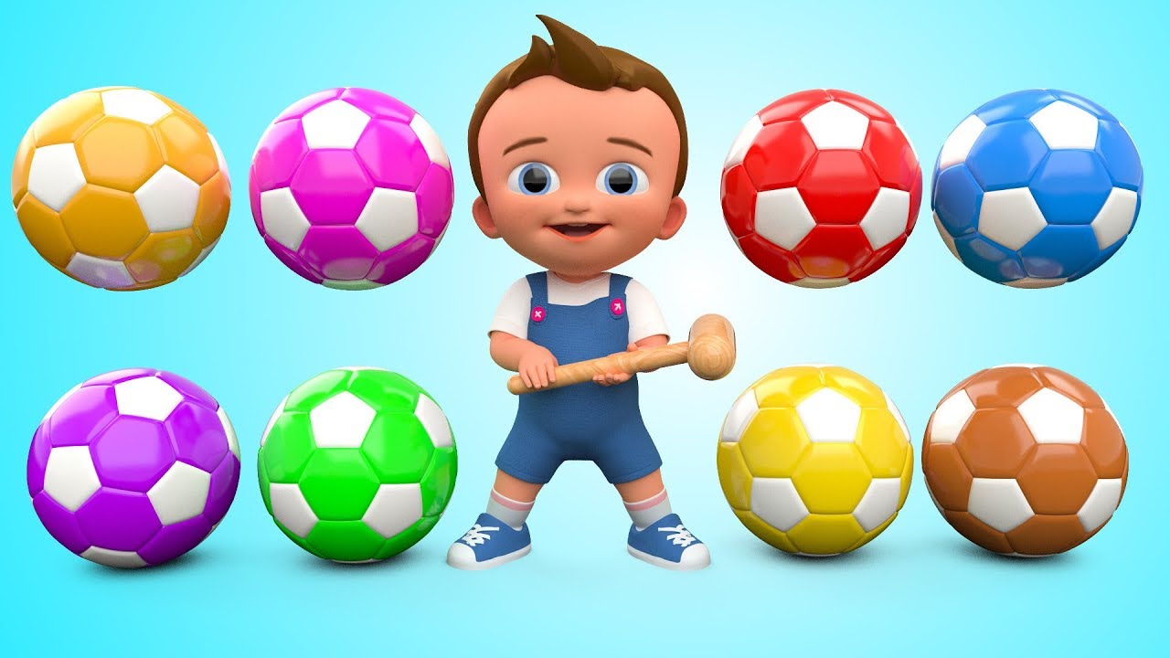 Soccer Balls Mini Golf Game Play by Little Baby Wooden Hammer to Learn Colors for Children - 3D Kids
