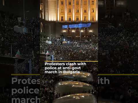 Protesters clash with police at anti-government march in Bulgaria | AJ #shorts