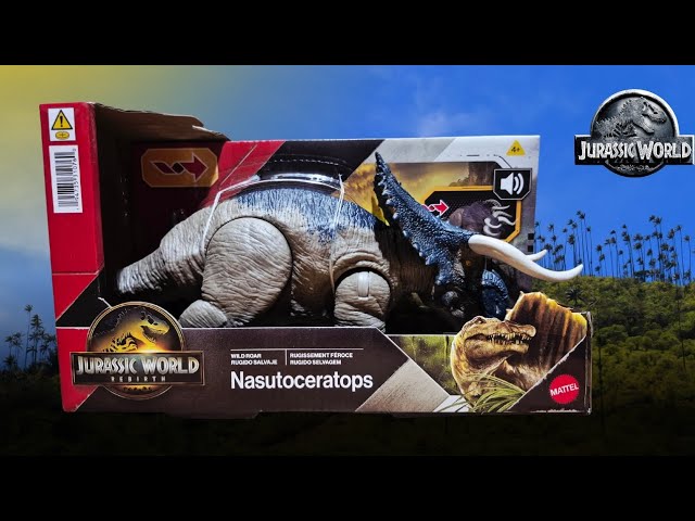 Vídeo relacionado con Mattel Jurassic World: El Renacer, Nasutoceratops Rugido salvaje, Dinosaurio con ataque de mordisco en múltiples direcciones y sonido controlado con la cola, diseño articulado y juego digital, JGC81