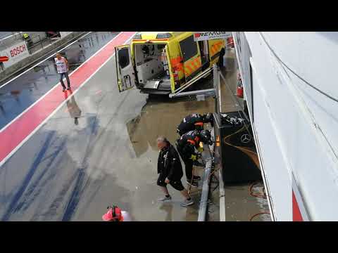 DTM 2018 HUNGARORING AFTER CRASH - AMBULANCE AT PIT STOP - MARSHALL DOWN