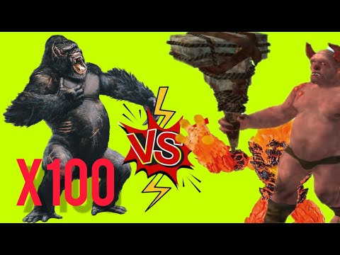 Ogre Lord, Lava Golem, Helhound vs x100 primates. Animal Revolt Battle Simulator mobile.