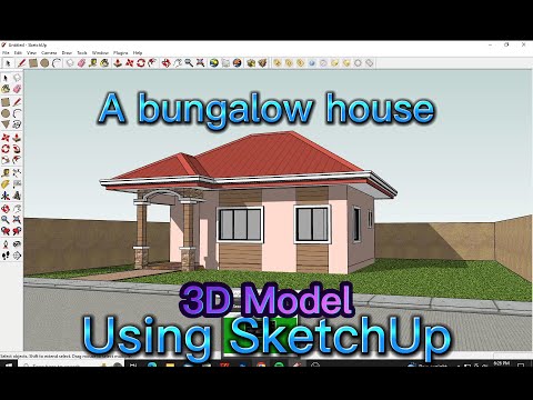 A bungalow house 3D model using sketchup