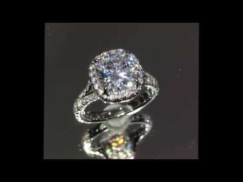 Cushion Diamond Halo Engagement Ring with Split Shank