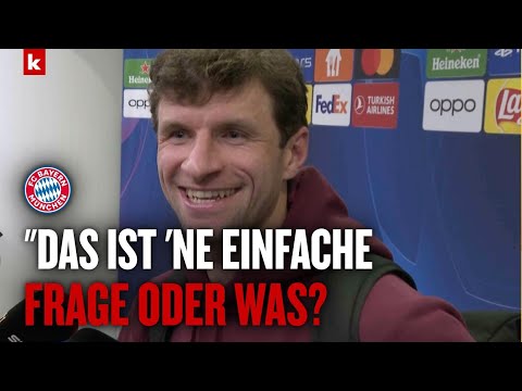Müller lacht über Frage zu seiner Zukunft und schwärmt von Neuer und Fan-Choreo | FC Bayern
