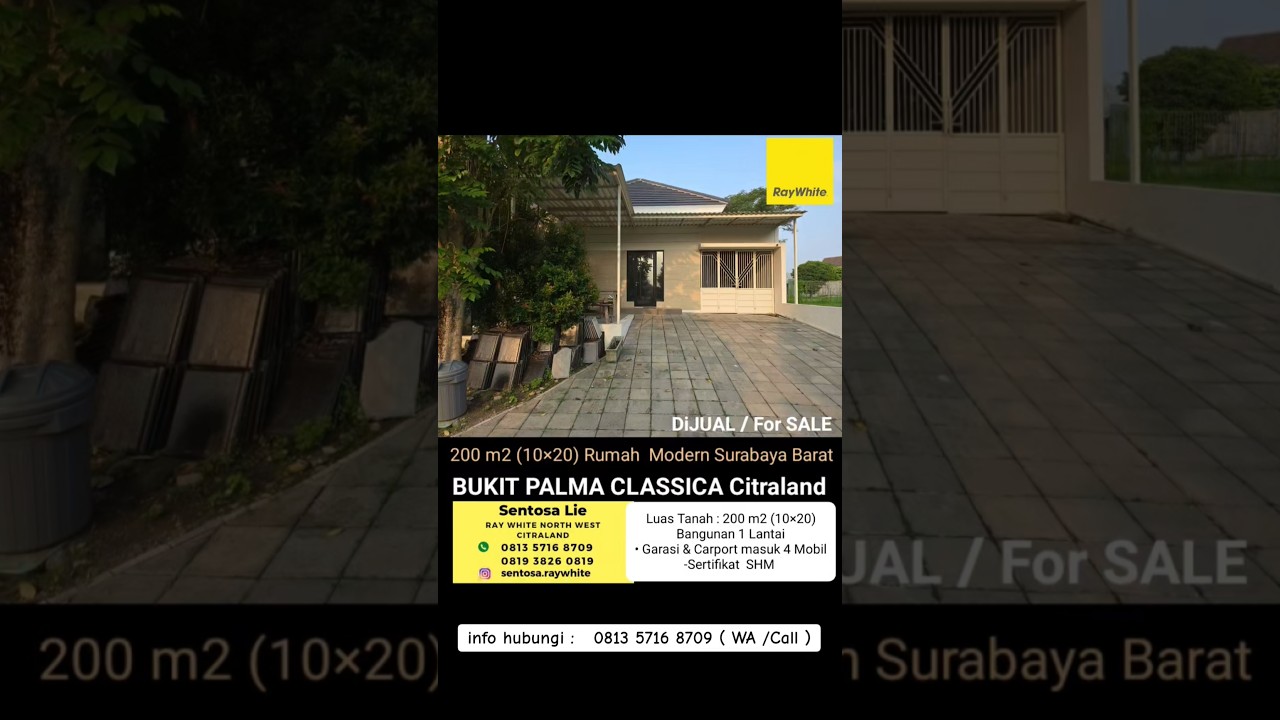 Murah Dijual 200 M2 Rumah Bukit Palma Classica Citraland Surabaya Barat - Garasi Carport Masuk 4 Mobil Luas - Surat SHM - Dekat Northwest Citraland, Sekolah Ciputra Kasih, Citra Berkat, Superindo Supermarket