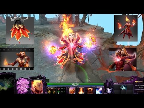 Dota 2 Lina DISCIPLE OF THE WYRMWROUGHT FLAME with Arcana and Infused Dress of the Bewitching Flare