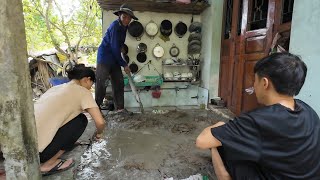 2 Construction Workers Help Their Father Re-Paving the Floor at Home and Mom Cooks Muscovy Duck w...