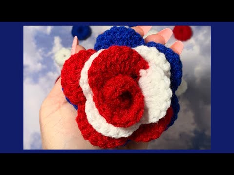 How to Crochet A 3Day American Flag Color Rose/Flower Beginner Friendly/4th of July