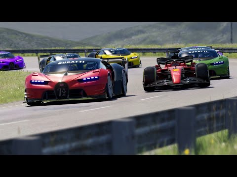 F1 2022 Ferrari F1-75 Leclerc vs Bugatti Vison GT 2012 Sports at Highlands