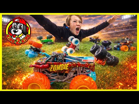 Monster Jam FIRE & ICE Monster Trucks - ROLL IN THE GRASS TREADMILL RACE