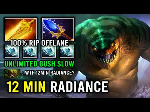 WTF 12Min Radiance Just Run At Them 100% Delete Offlane AoE Gush Spam Tidehunter Dota 2
