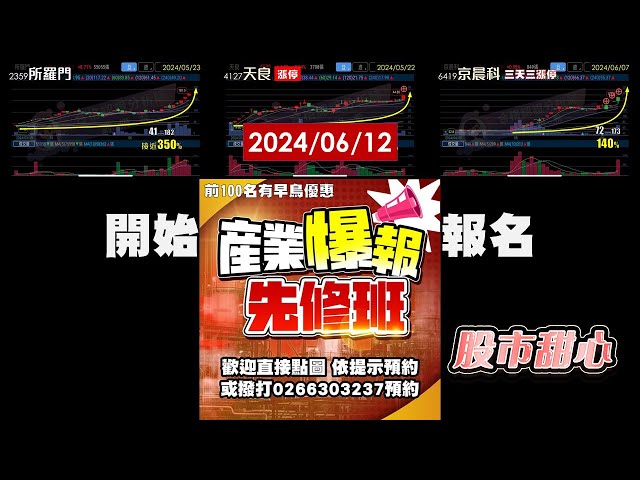 06/12【甜心盤後影音】所羅門350%．天良、京晨科140%，下半年產業爆報先修課程
