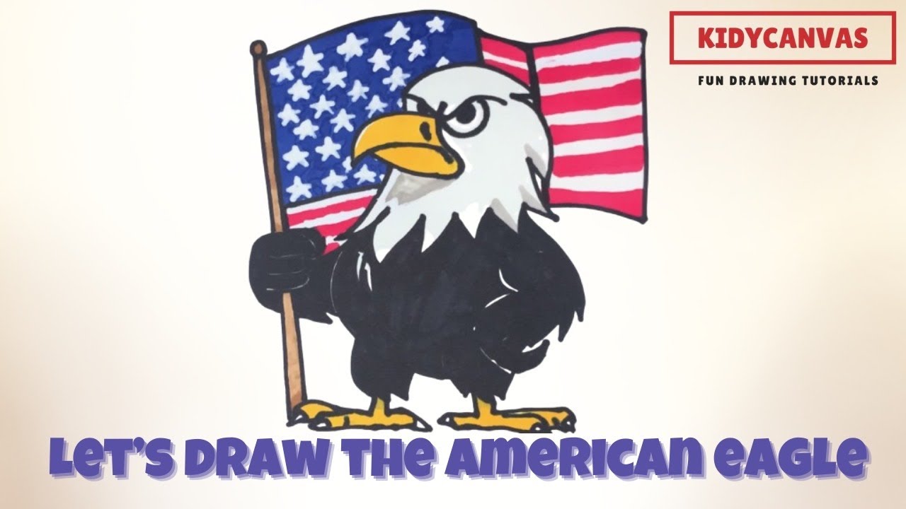 Let's Draw an American Eagle with Flag 🦅🇺🇸 | Patriotic Cartoon Drawing Tutorial