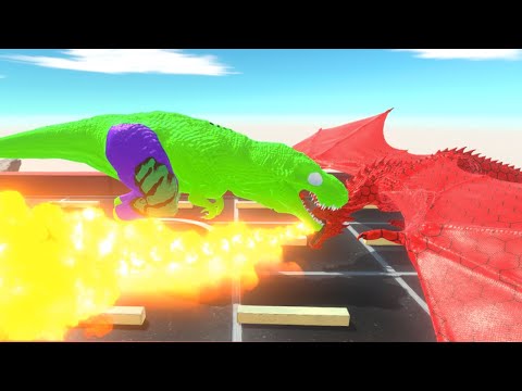 HULK T REX vs RED DRAGON DEATHRUN - Animal Revolt Battle Simulator