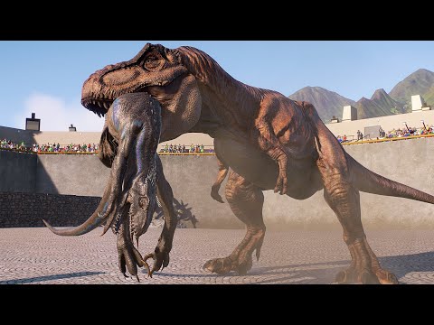 TYRANNOSAURUS REX vs ALL DINOSAURS ON ISLA NUBLAR - Jurassic World Evolution 2