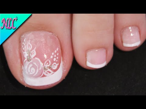 DISEÑO DE UÑAS PARA PIES FLOR Y FRANCÉS ¡muy fácil! – FLOWERS NAIL ART – FRENCH NAIL ART – NLC