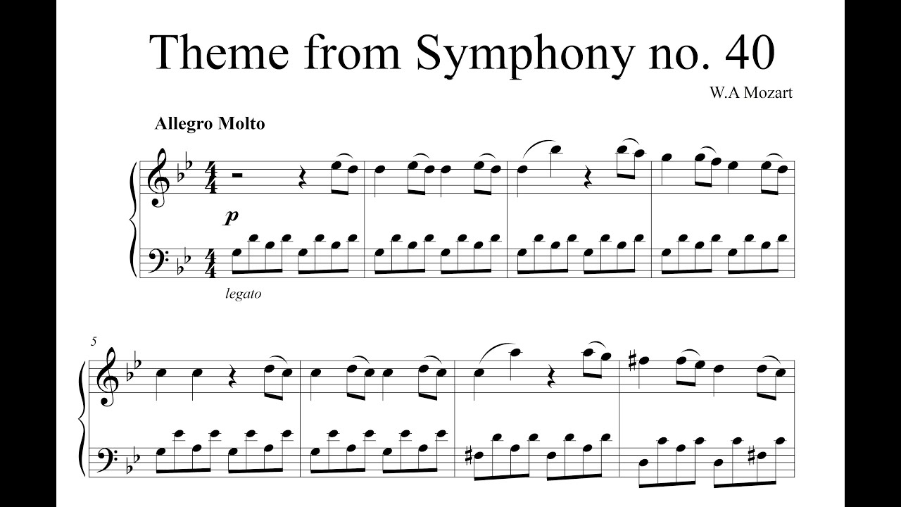 Symphony 40 in G Minor Mozart for Piano (Exposition)