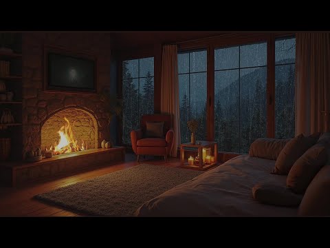 Healing TimeZ | 3 Hours of Thunderstorm in Cozy Attic Living Room - Rain Crackling Fireplace